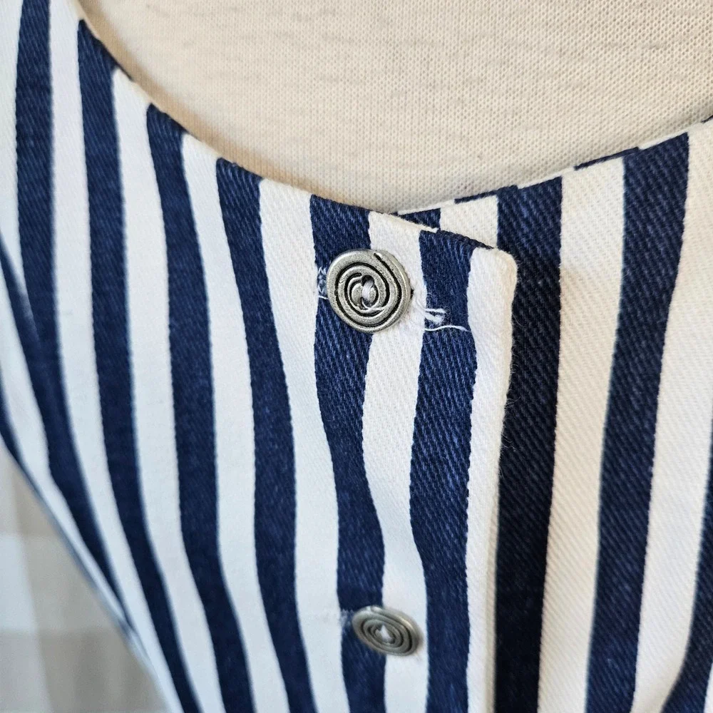 Vtg 90s‎ BANJO Dallas Texas Navy White Stripe Lace Up Top Mini Skirt Set Medium